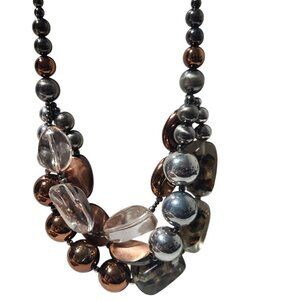 Art Deco Chunky Beaded Necklace Mixed Media Beads Statement Fashion Jewelry